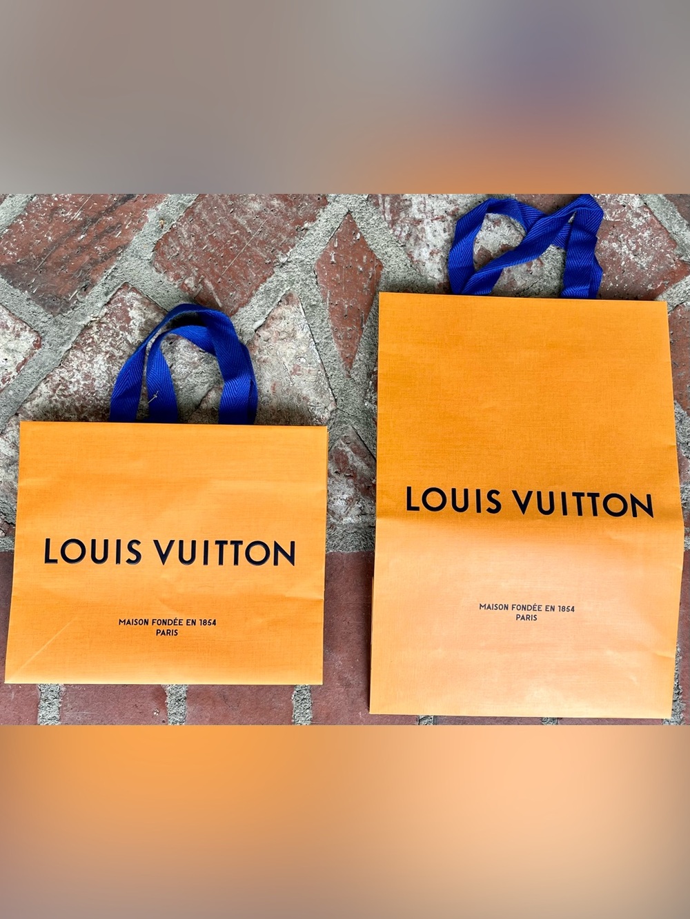 Louis Vuitton Orange Gift Bag with Blue Ribbon Handles